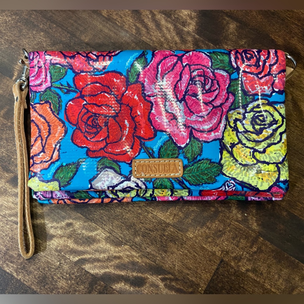 Consuela Floral Clutch in Blue and Multicolor